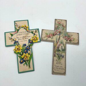 Easter Greetings Die Cut VINTAGE Victorian Style Cardstock Cross Cards Bookmarks